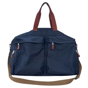 J Crew Duffle Bag Harwick Overnight Bag Weekend Travel Leather Fabric Navy Brown